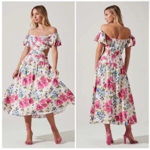 ASTR The Label Liliosa Floral Off Shoulder Midi Dress NWT